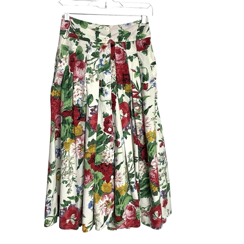 Vintage Phool Womens Cottagecore Floral Skirt Size S Button Up Elastic Waist 80s